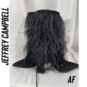 JEFFREY CAMPBELL SHAKE YA OSTRICH FEATHER BOOTS NEW BLACK
